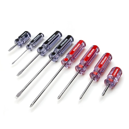 Steelman 8-Piece Clear Handle Slotted and Phillips Head Screwdriver Set 42045